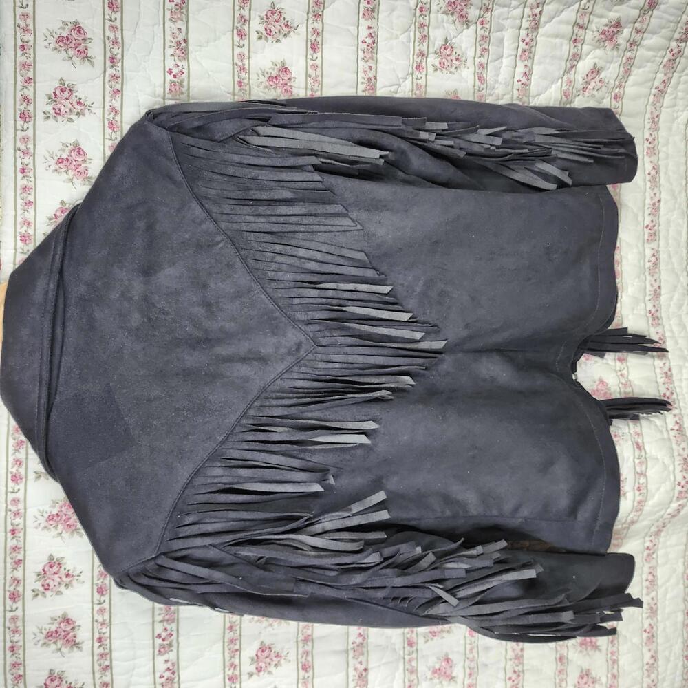 ASOS Black Fringe Moto Jacket Western Boho Festival Jacket - Picture 3 of 6